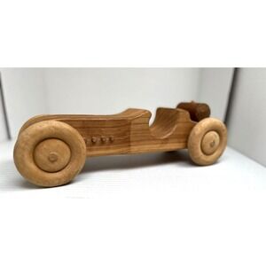 Wooden Race Car Vintage Handmade Dragster  Wood Wheels Toy 12" x 4" x 3"
